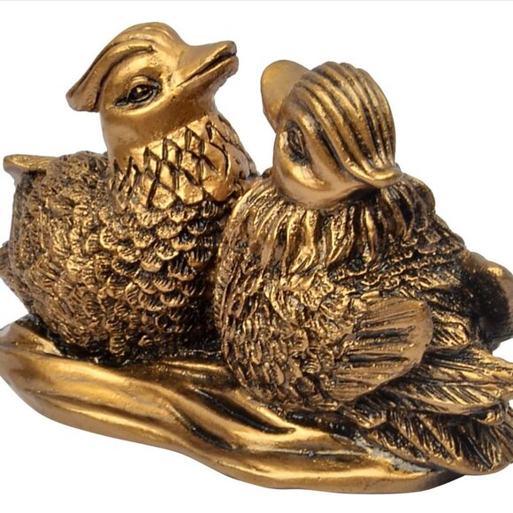 Feng Shui Mandarin Ducks - Brown Resin Figurine - Picture 3 of 13